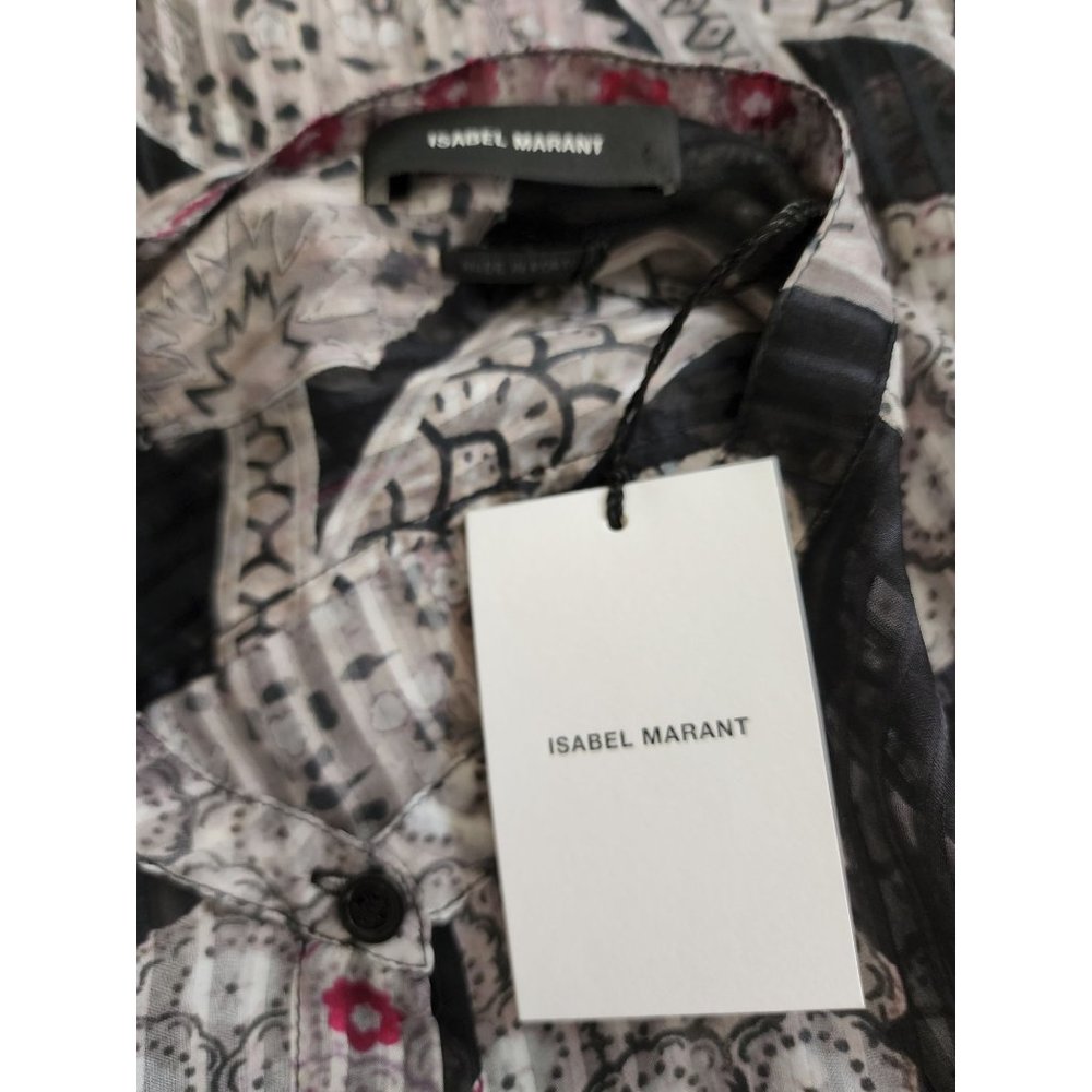 Isabel Marant NWT Daws Silk Blouse  Sheer Floral Black Shirt Top Extra Large XL - Picture 7 of 8